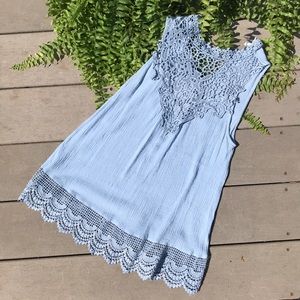 Light Blue Crocket Yoke Neck Top- free ship